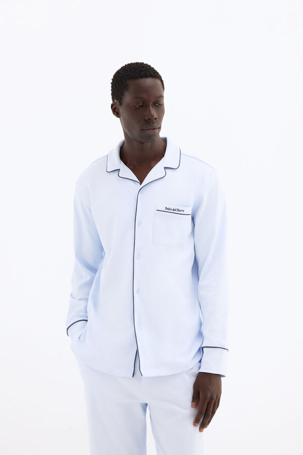 Pedro del Hierro Spanish cotton long sleeve pyjama shirt Blue