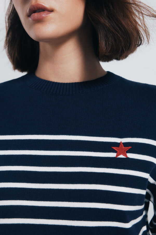 Springfield Combined striped jersey with embroidered detail blue