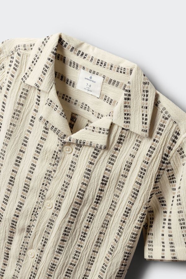 Springfield Kids Dečija majica sa kratkim rukavima na pruge sa vezom Bež