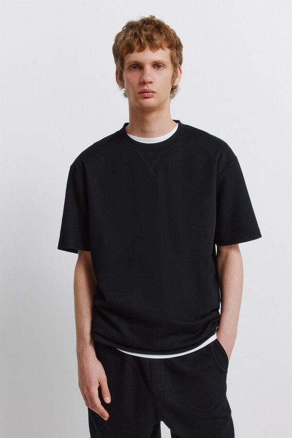 Springfield Majica od vafl tkanja Crna