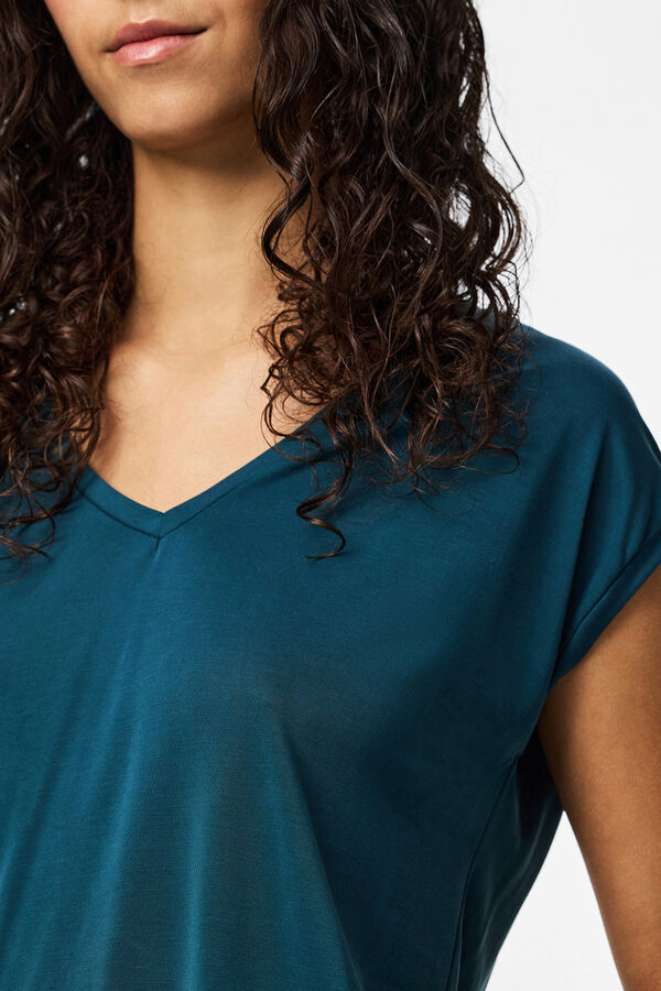 Pieces T-shirt b&aacute;sica fluida azul