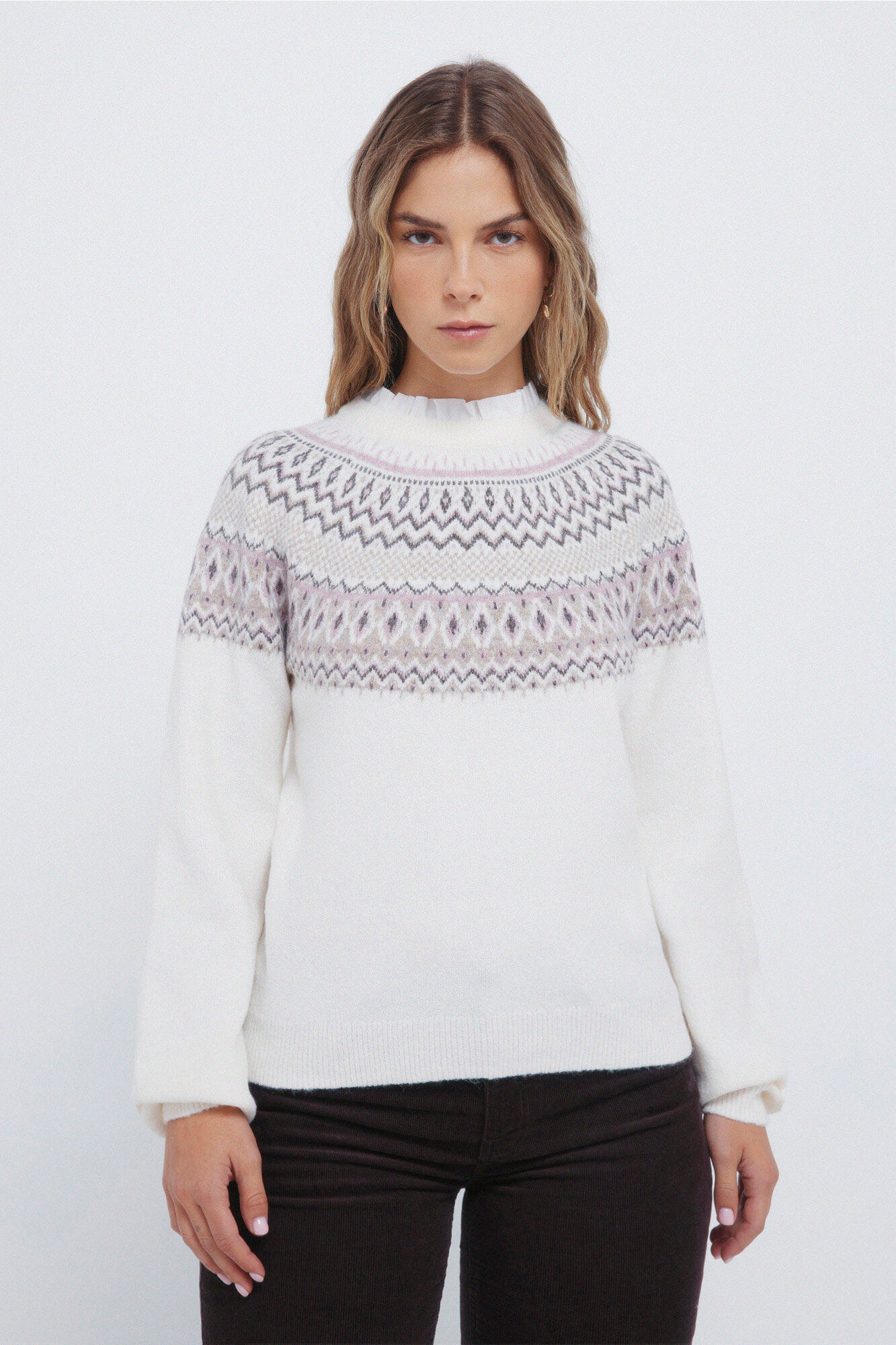 Springfield Džemper sa žakard rubom i kombinovanim kragna