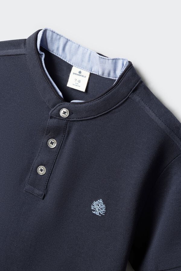 Springfield Kids Dečija polo majica sa kineskom kragnom od &scaron;ambrija Plava