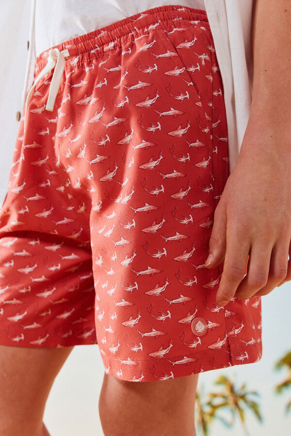 Springfield Kids Dečiji kupaći kostim sa ajkulama Crvena