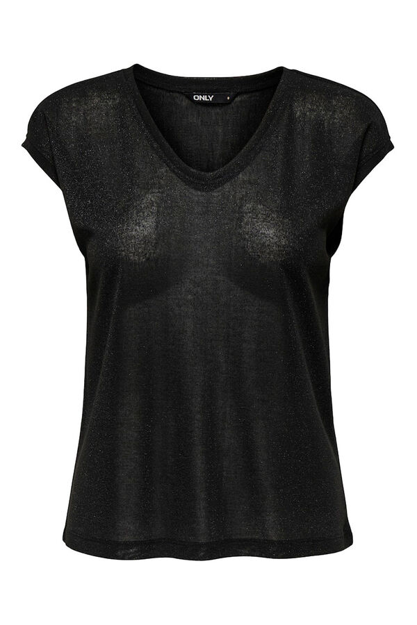 Only T-shirt manga curta em lurex preto