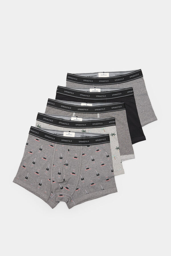 Springfield Pack of 5 boxers with ostrich and palm tree print grey