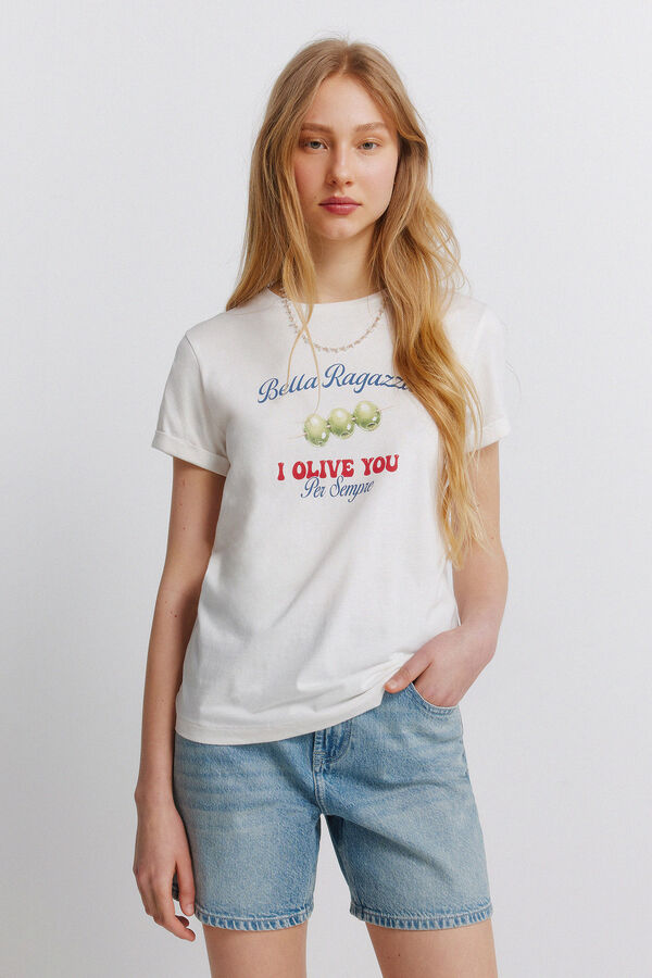 Springfield Camiseta manga corta dibujo marfil