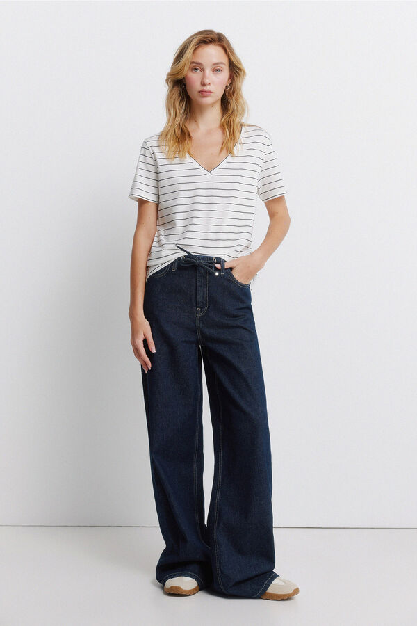 Springfield Pamučna osnovna majica V-izrez Bež