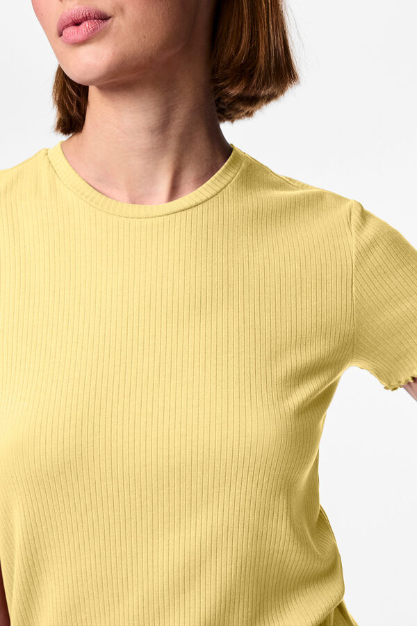 Pieces Geripptes T-Shirt  Gelb