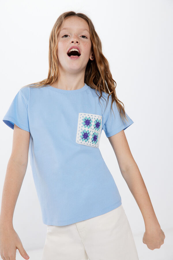 Springfield Girls' T-shirt with crochet pocket indigoplava