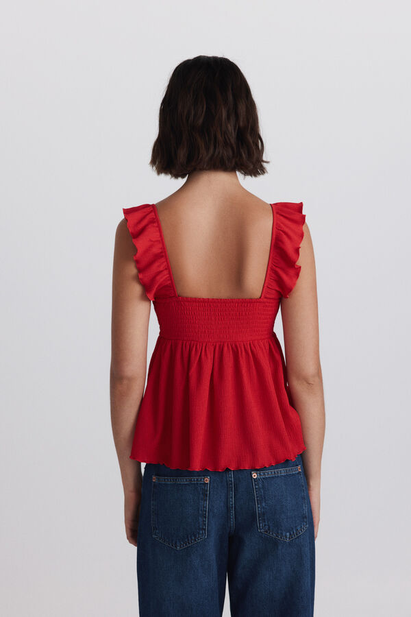 Springfield T-shirt bretelles &agrave; volants rouge