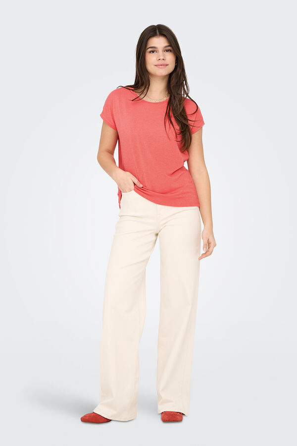 Only Camiseta regular fit glitter rosa