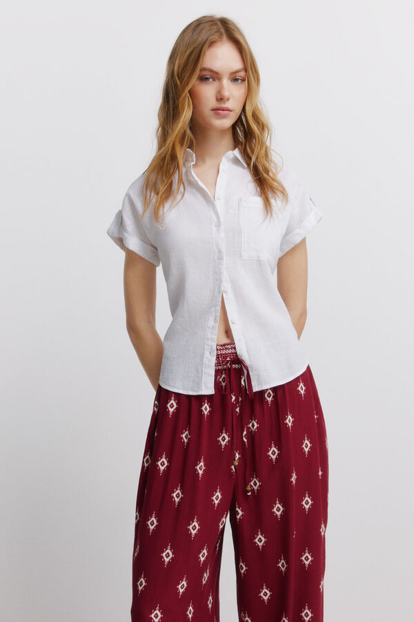 Springfield Pantalone sa printom od rustičnog platna sa učkurima Bordo