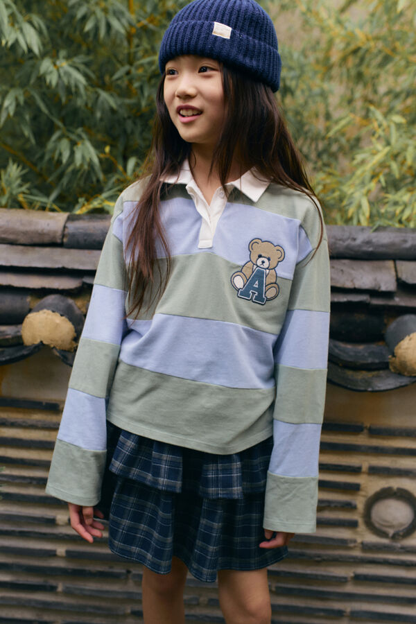 Springfield Kids Prugasta polo majica za devojčice Zelena