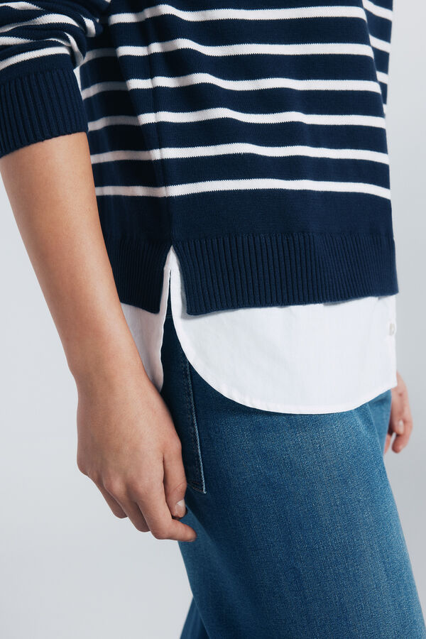 Springfield Combined striped jersey with embroidered detail blue
