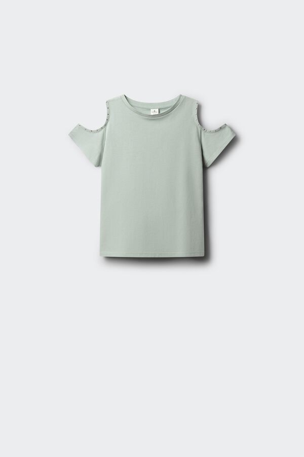 Springfield Kids Majica kratkih rukava za devojčice sa otvorenim ramenima i nitnama Zelena