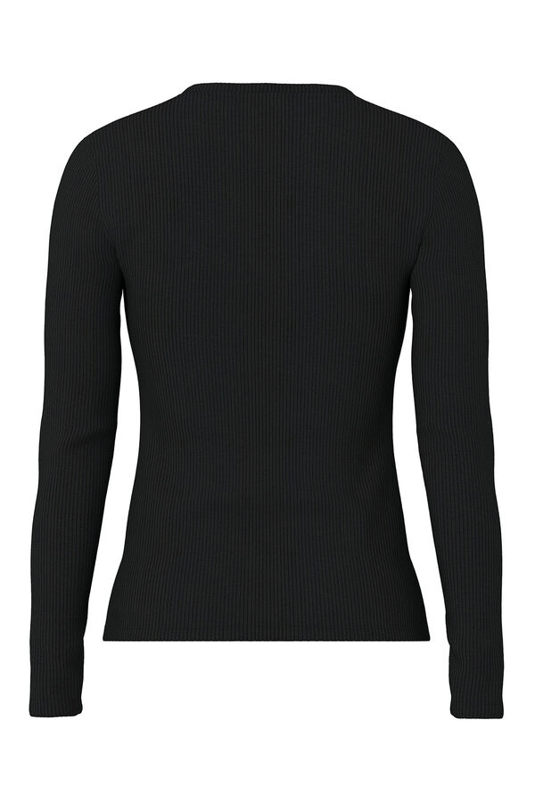 Pieces T-shirt canelada de manga comprida preto