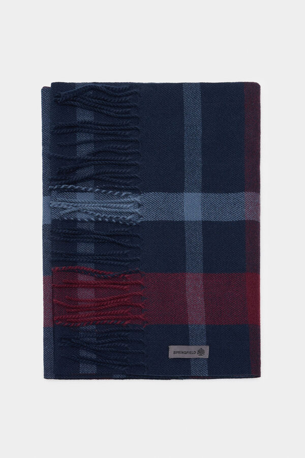 Springfield Blue and maroon checked scarf blue