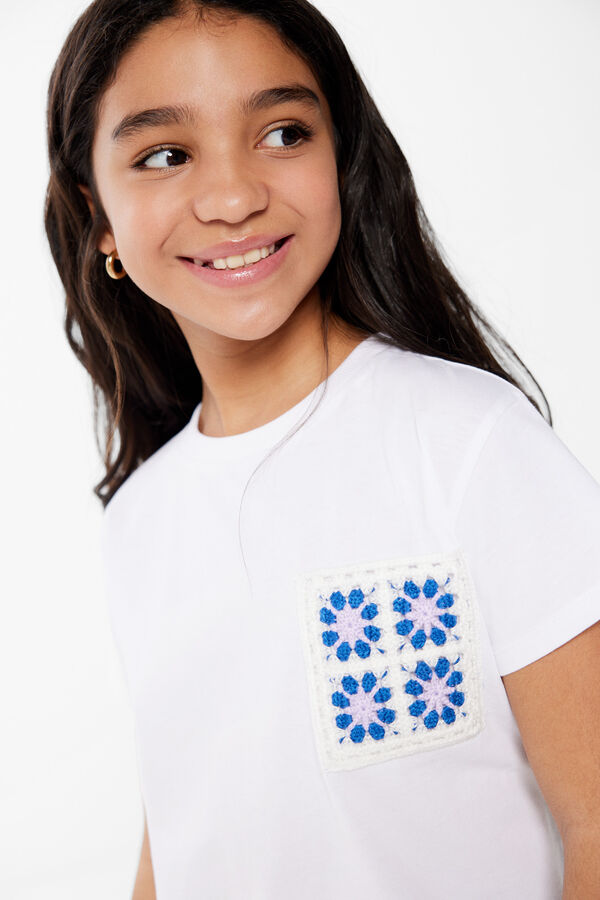 Springfield Camiseta bolsillo crochet niña blanco
