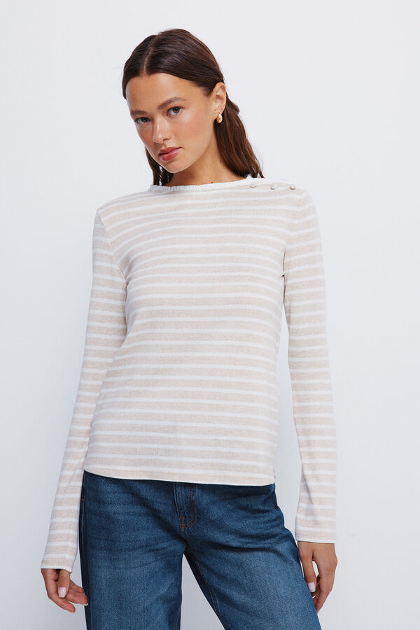 Springfield Majica sa dugmići i izrezom na kragna  Braon