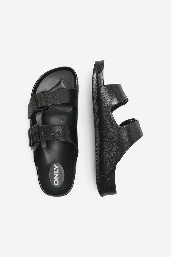 Only Sandalia plana glitter negro