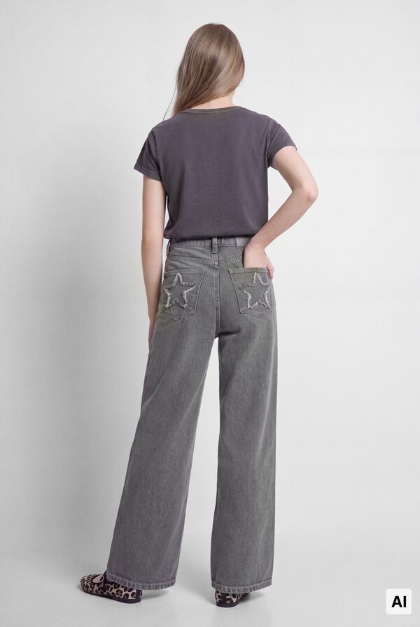 Springfield Kids Pantalon wide leg denim basico ni&ntilde;a gris