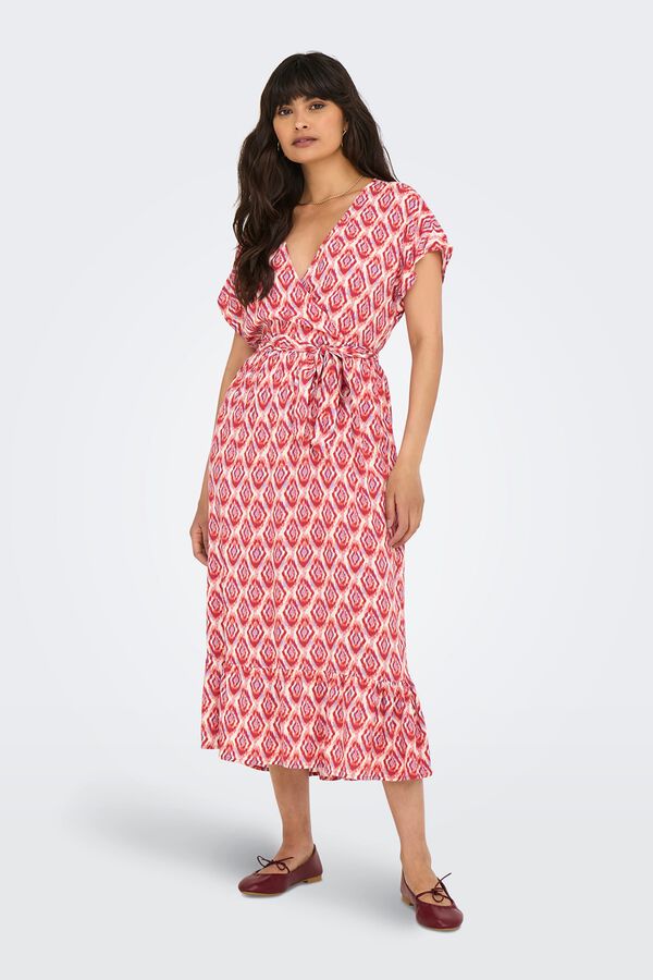 Only Vestido midi camisero rojo