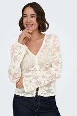 Only C&aacute;rdigan de crochet troquelado marfil