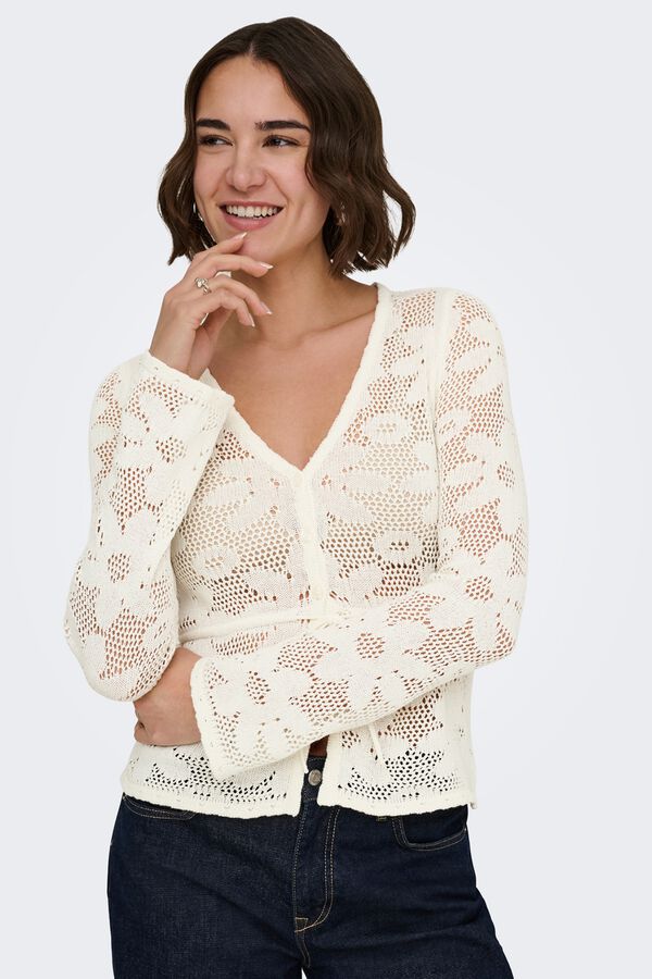 Only C&aacute;rdigan de crochet troquelado marfil