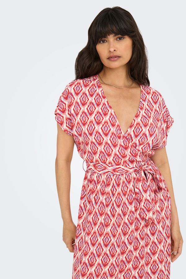 Only Vestido midi camisero rojo