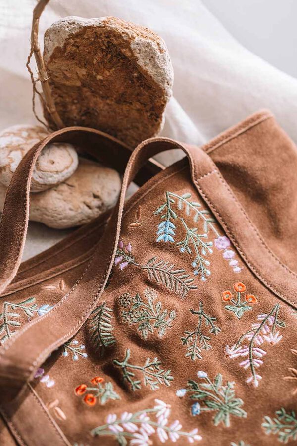 Toni Pons Bolso tote flores bordadas beige