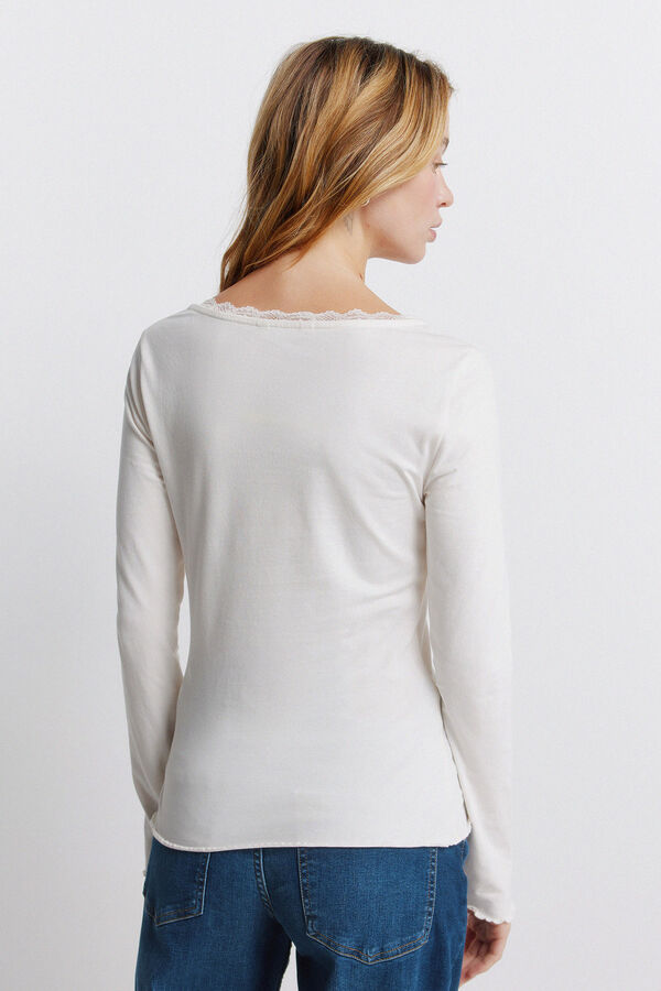Springfield Čipkasta majica dugih rukava Bež
