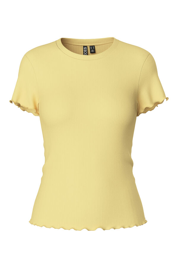 Pieces Geripptes T-Shirt  Gelb