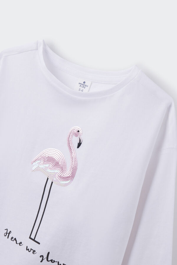 Springfield Girls' flamingo T-shirt bijela