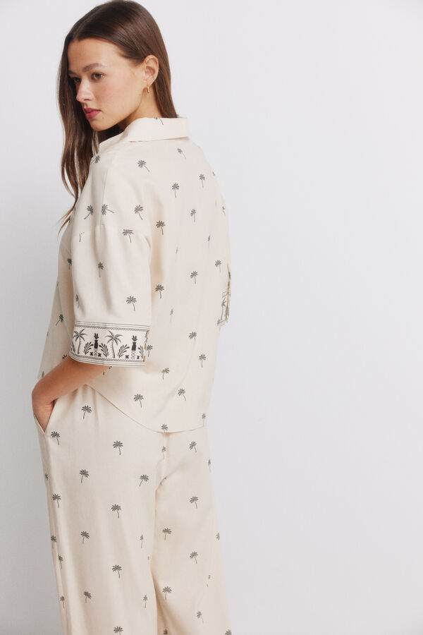 Springfield Chemise manches courtes oversize en lin nude