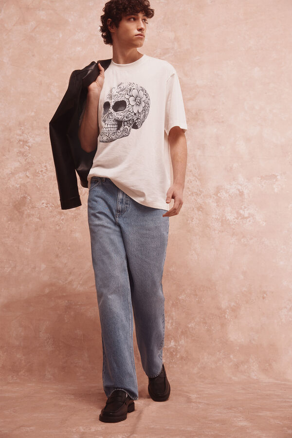 Springfield Camiseta calavera marfil