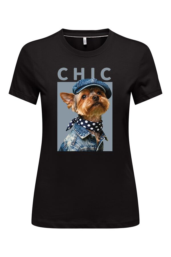 Only T-shirt estampada de manga curta preto