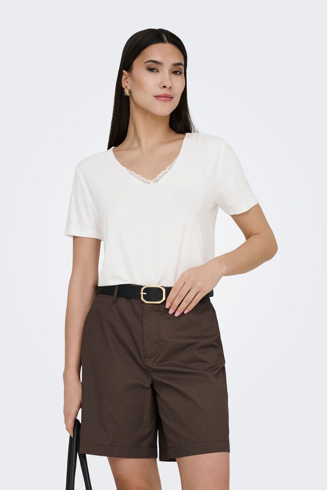 Only T-shirt de renda de manga curta