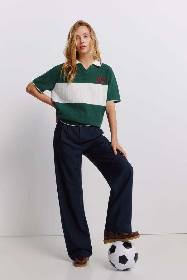 Springfield Sportska polo majica sa kontrastnim detaljima Zelena