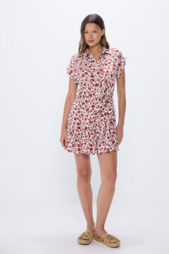 Springfield Vestido corto camisero estampado granate