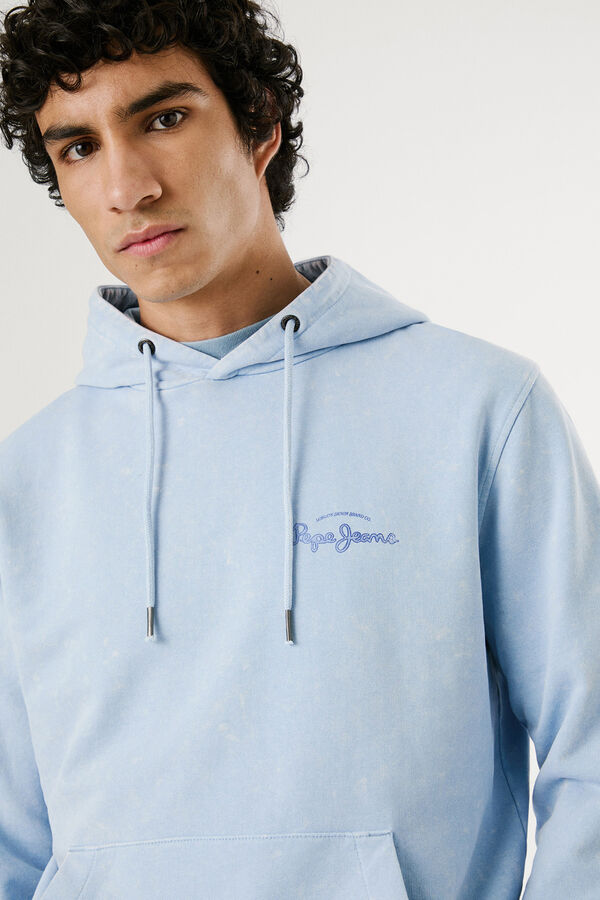 Pepe Jeans Washed sweatshirt with small front logo and large back logo.  blue