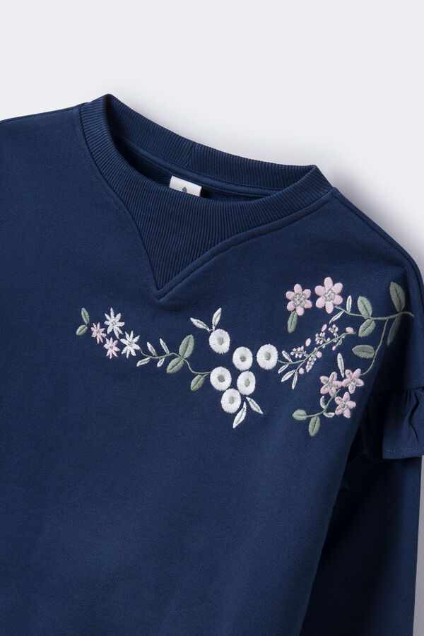 Springfield Girls' ruffled floral sweatshirt čeličnoplava