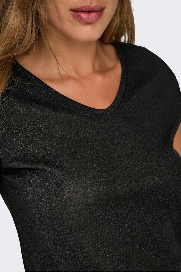 Only T-shirt manga curta em lurex preto