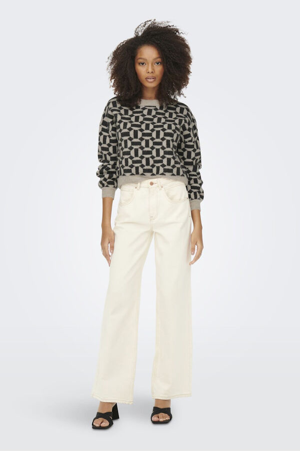 Only Jersey jacquard cuello redondo gris