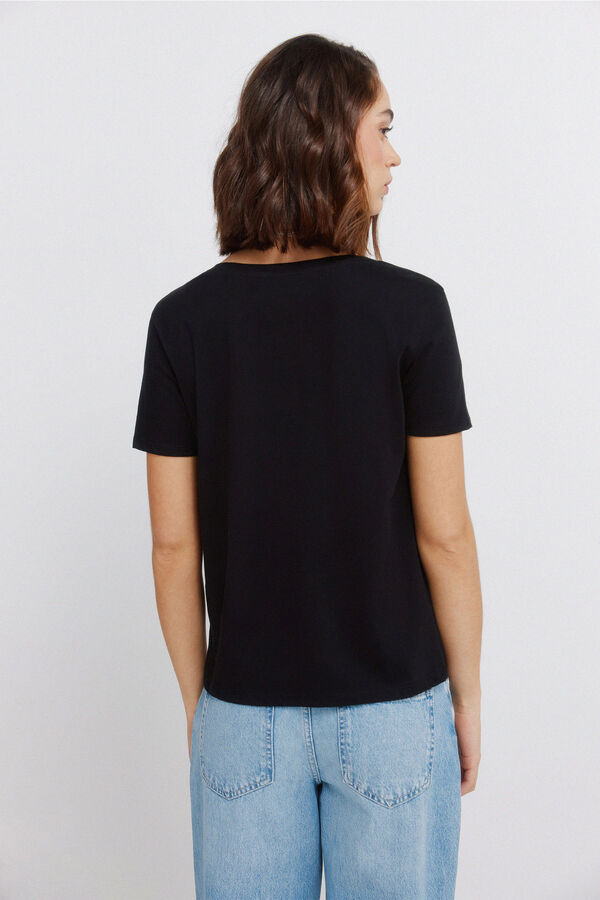 Springfield Pamučna osnovna majica V-izrez Crna