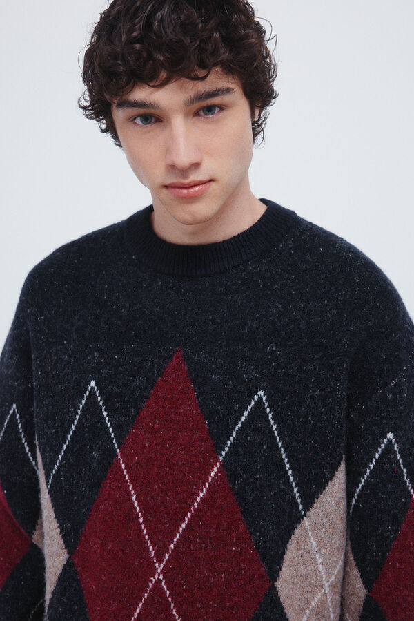 Springfield Elegantni džemper sa dijamantskim uzorkom Bordo