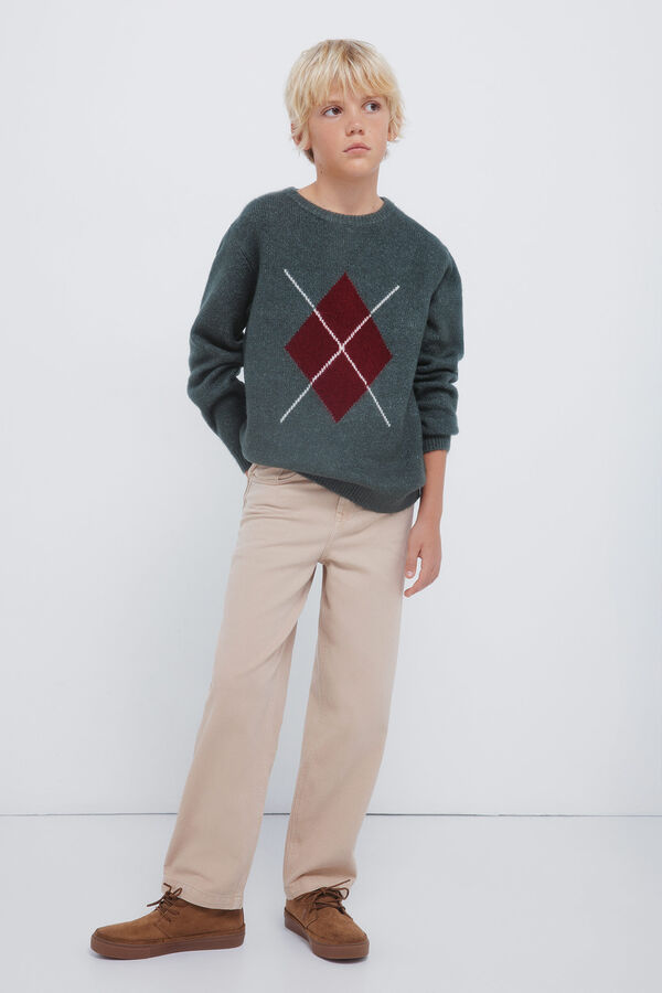 Springfield Kids Kaki džemper sa dijamantskim džemper za dečake Zelena