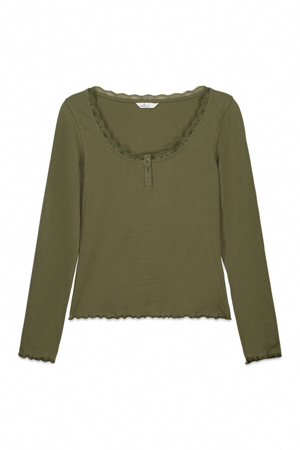 Springfield Čipkasta majica dugih rukava Kaki