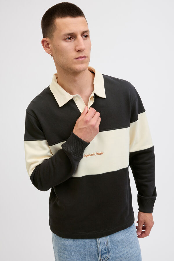 Jack & Jones Sudadera tipo polo franja negro