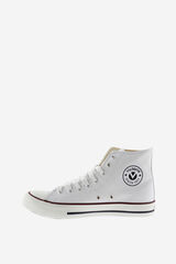 Victoria Unisex canvas high-top sneakers. victory stamp printed on the side in a gloss finish and label on the tongue. 2.5 cm sole and reinforced toe for added resistance and durability. They have a high-density insole for greater comfort. white